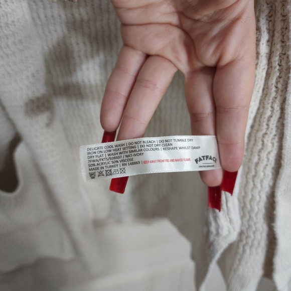 Fat Face Cardigan Sweater Womens 8 White Long Sleeve Pockets Open Front Knit - Picture 10 of 10